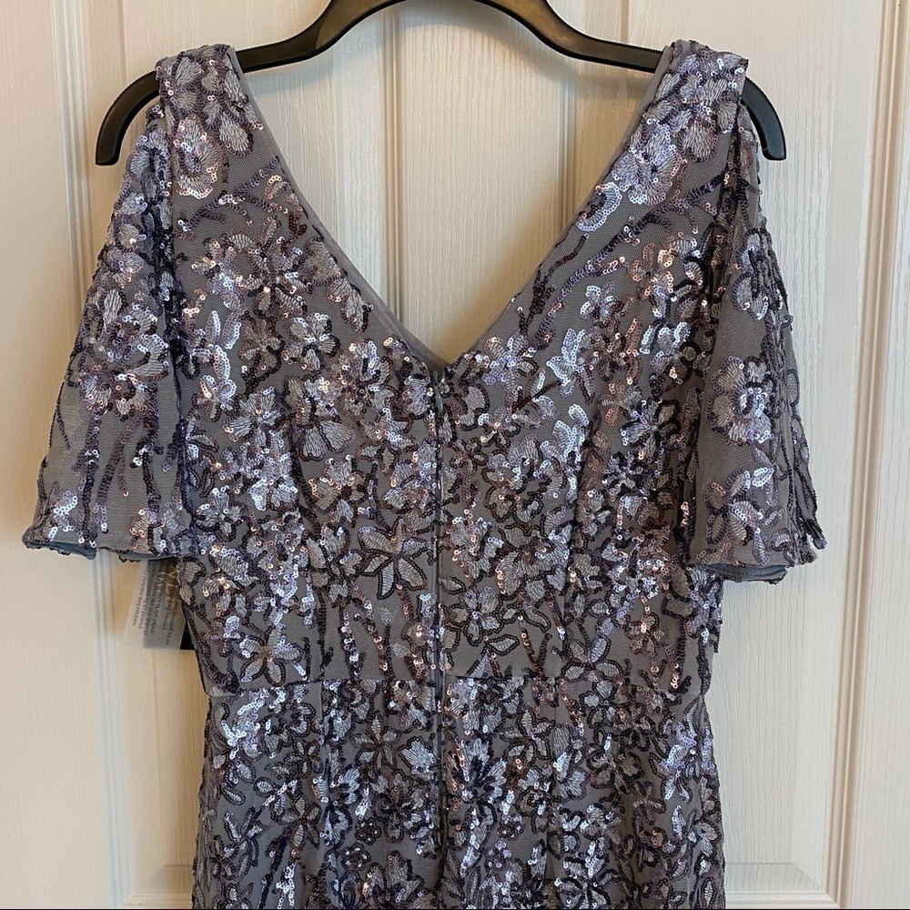 Alex Evenings Sequinned Cold-Shoulder Gown in Silver - Picture 9 of 11